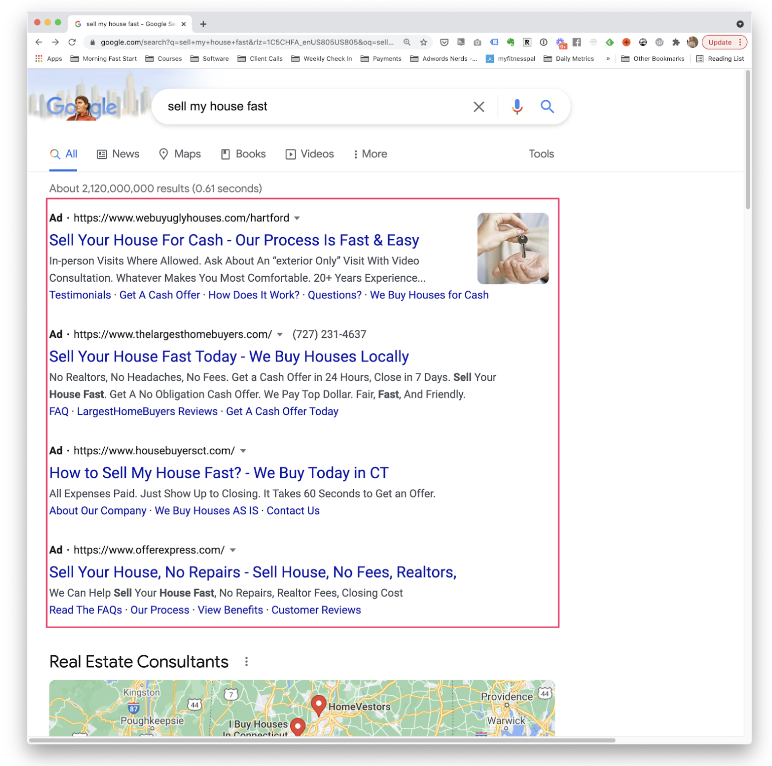 Example of a google search results page