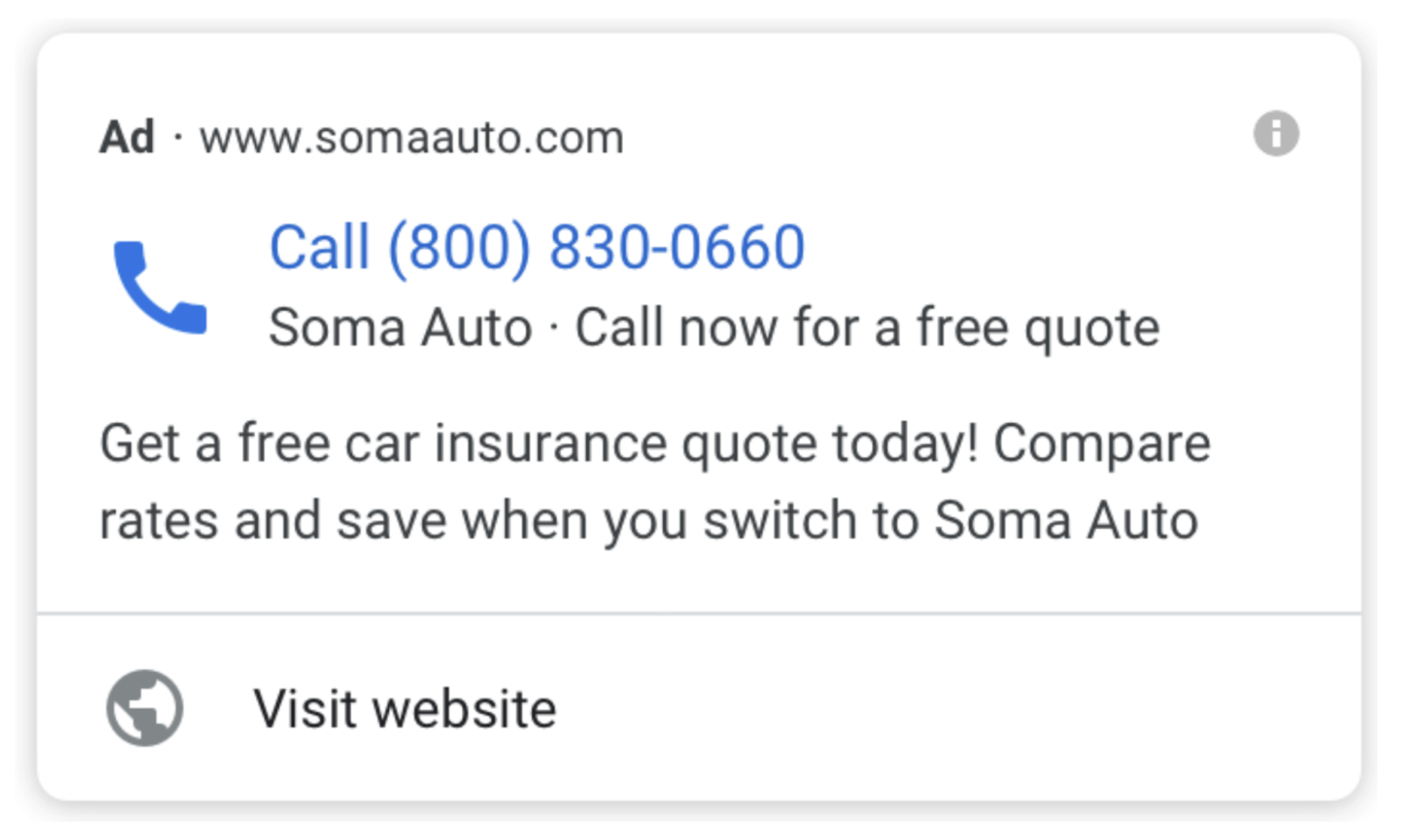 screenshot of a call ad