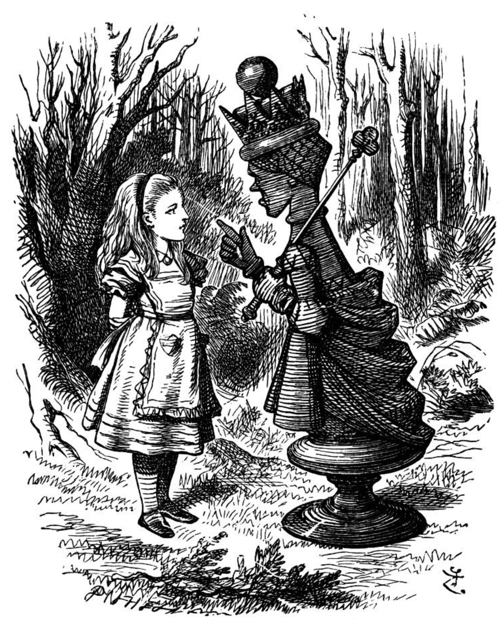 illustration of the red queen and alice from alice in wonderland.